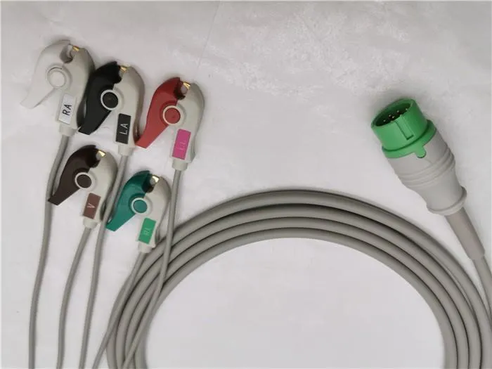 DRE ECG Transducer Adapter Cable 5 Leads Clips